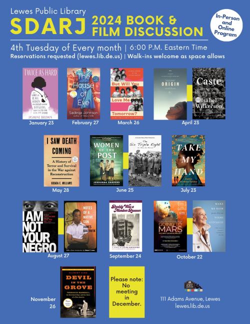 2024 Book & Film Discussions by SDARJ Schedule at Lewes Library
