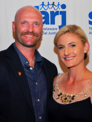 Robert Stephens (Lewes Fire Chief, Madeline Overturf (WRDE) at the 2nd Annual Difference Makers Gala