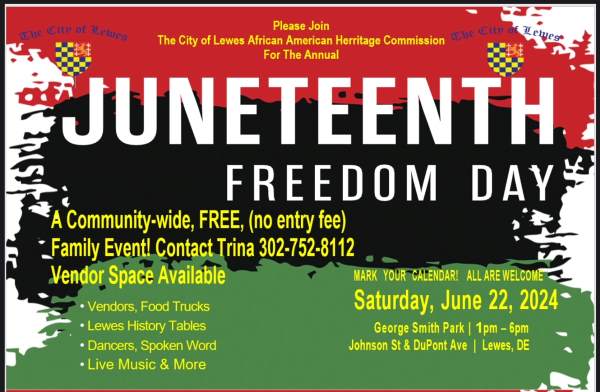 Save the Date for the city of Lewes African American Heritage Commission’s Juneteenth events