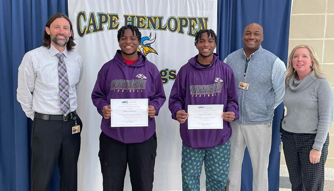 Cape Henlopen High School students Adonis and Darius Weldon for their leadership, effort, and excellence