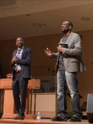 The Twin Poets, twin brothers Nnamdi Chukwuocha, left, and Al Mills,