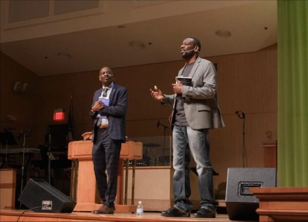 The Twin Poets, twin brothers Nnamdi Chukwuocha, left, and Al Mills,