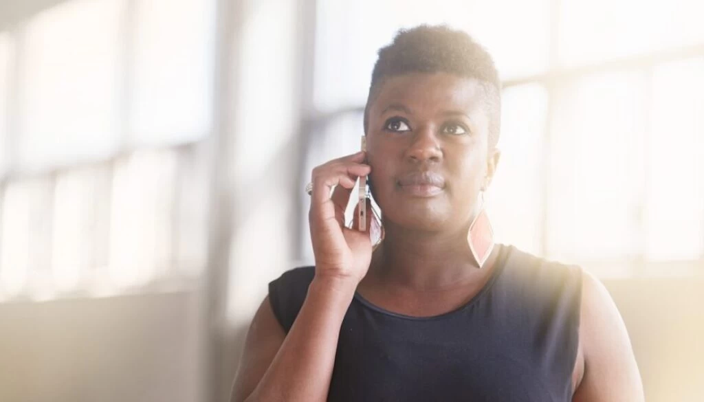 woman making a serious call